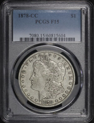 Obverse of this 1878-CC Morgan Dollar PCGS F-15