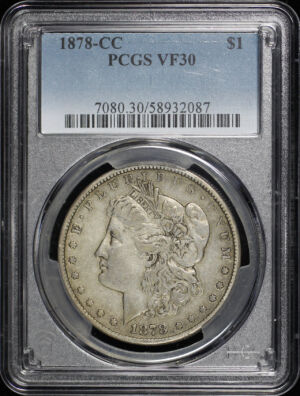 Obverse of this 1878-CC Morgan Dollar PCGS VF-30