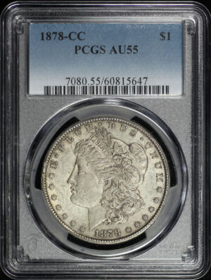 Obverse of this 1878-CC Morgan Dollar PCGS AU-55