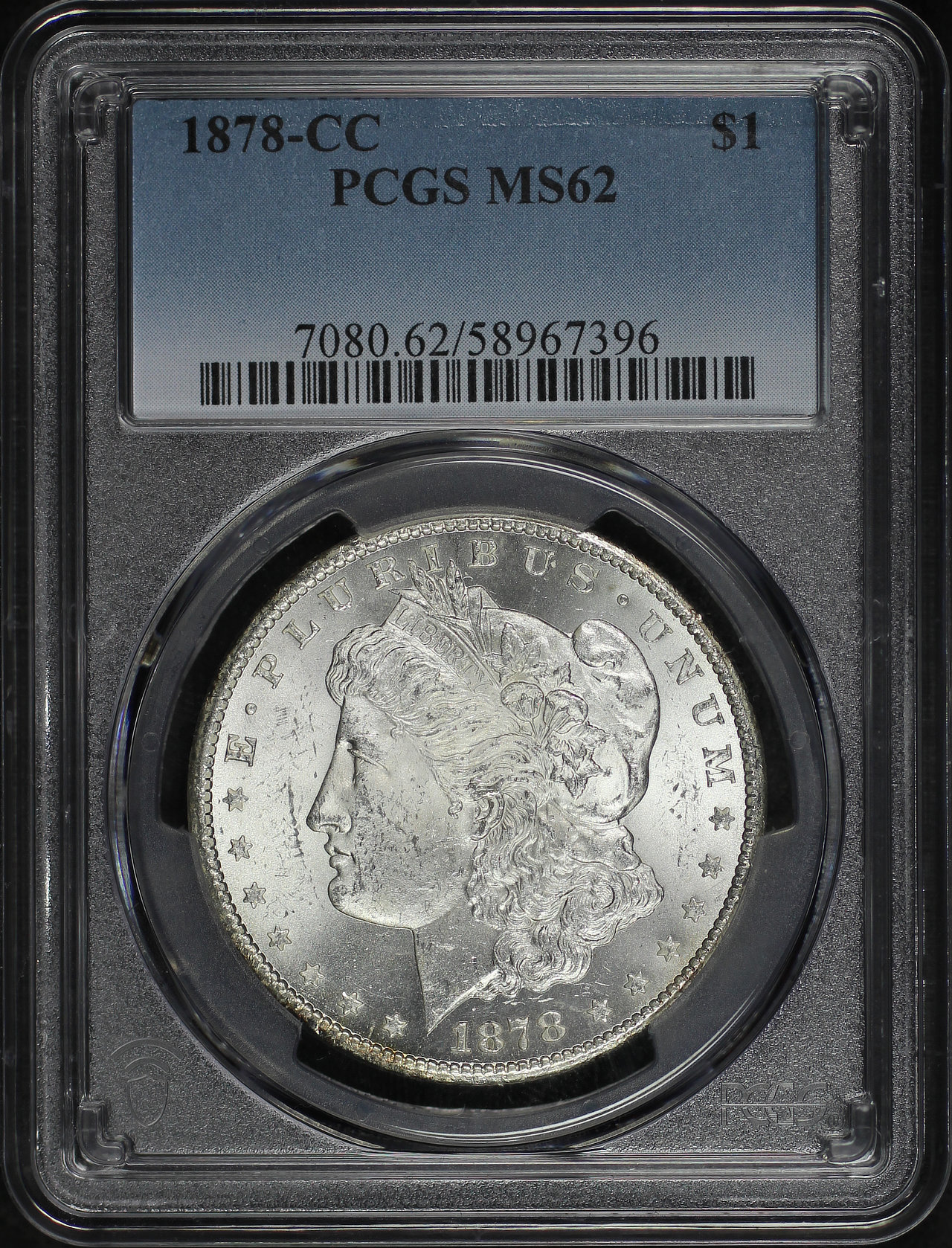 Obverse of this 1878-CC Morgan Dollar PCGS MS-62