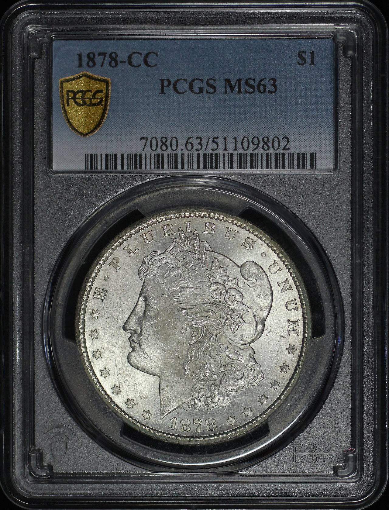 Obverse of this 1878-CC Morgan Dollar PCGS MS-63