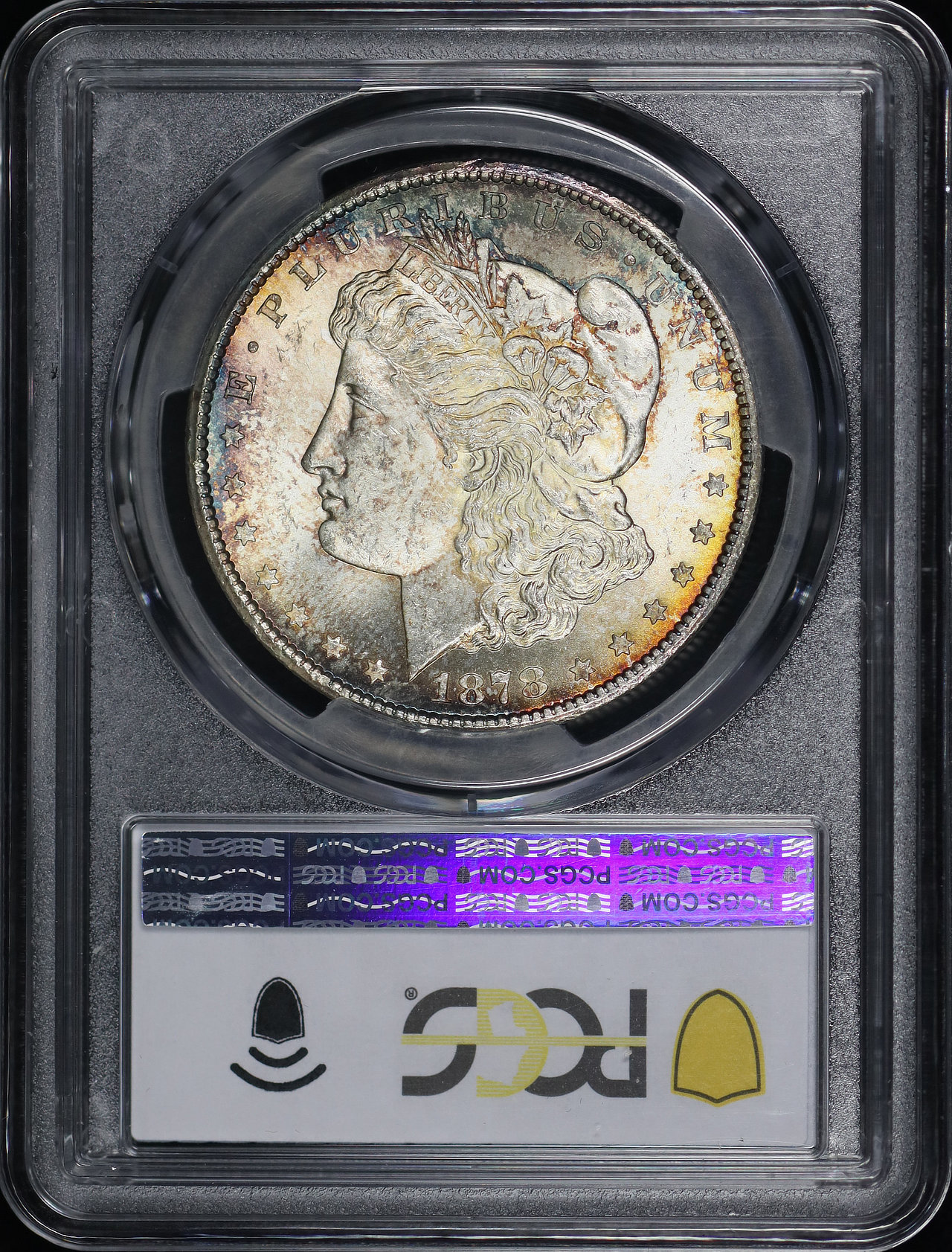 Reverse of this 1878-CC Morgan Dollar PCGS MS-63 Reverse Rainbow Toning