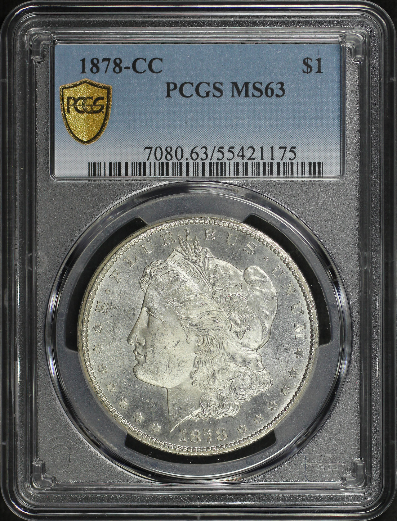 Obverse of this 1878-CC Morgan Dollar PCGS MS-63