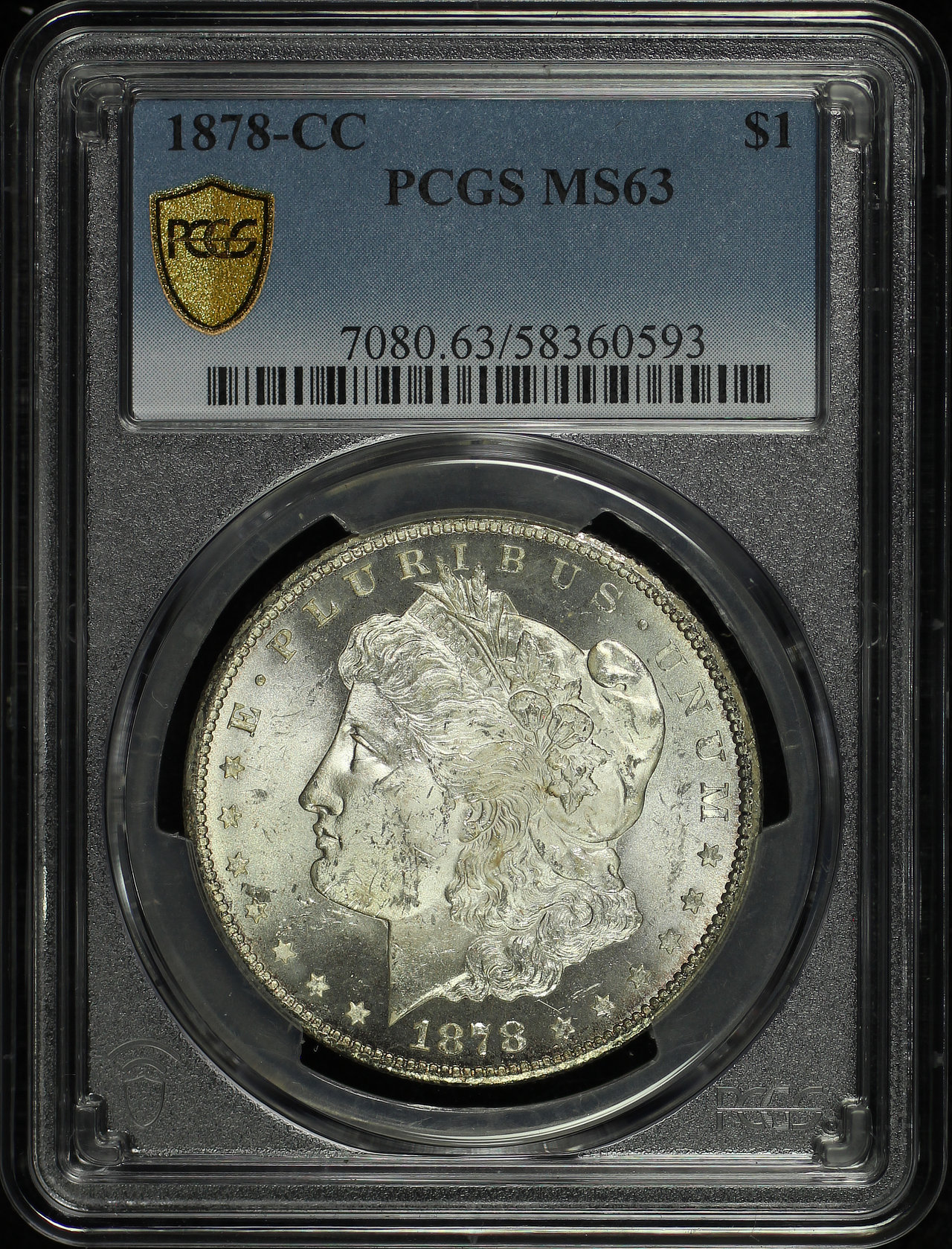 Obverse of this 1878-CC Morgan Dollar PCGS MS-63