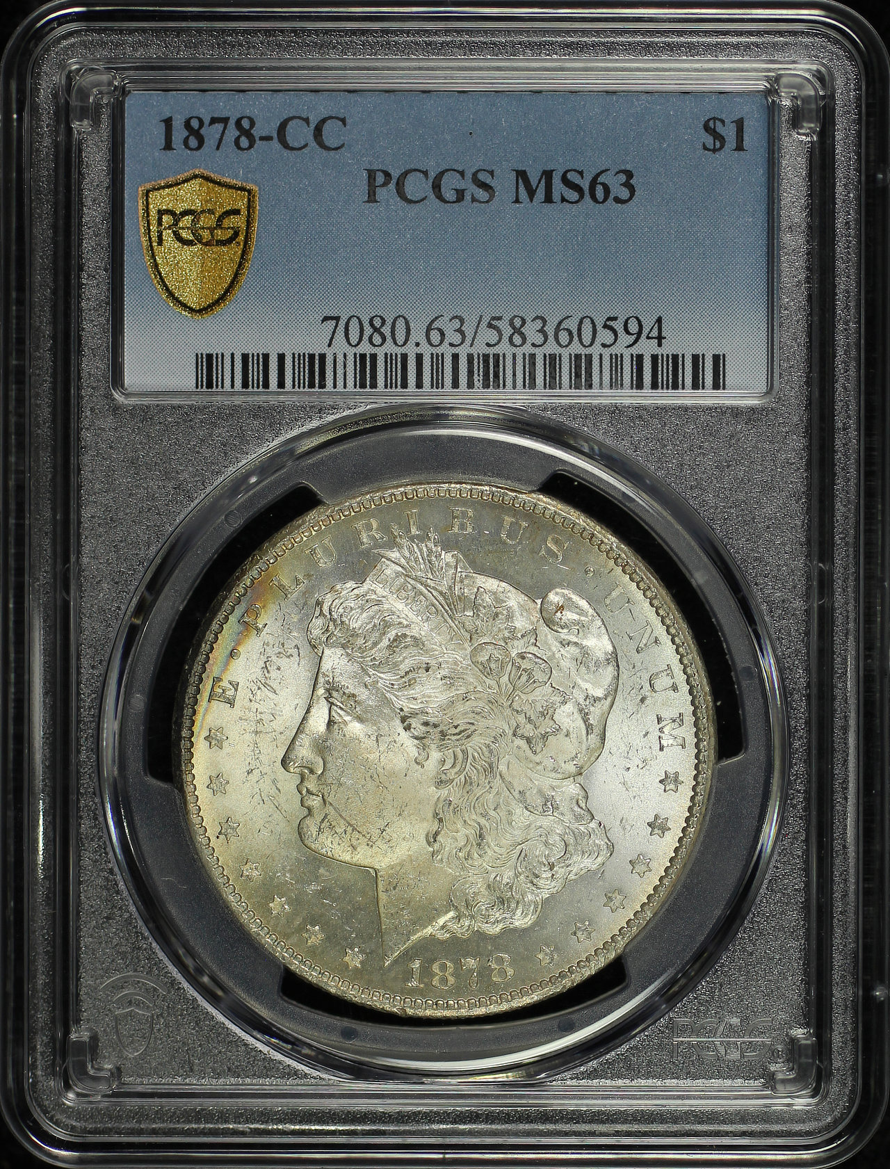 Obverse of this 1878-CC Morgan Dollar PCGS MS-63