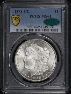 Obverse of this 1878-CC Morgan Dollar PCGS MS-64 CAC
