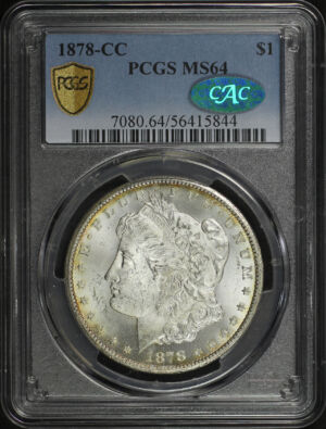 Obverse of this 1878-CC Morgan Dollar PCGS MS-64 CAC