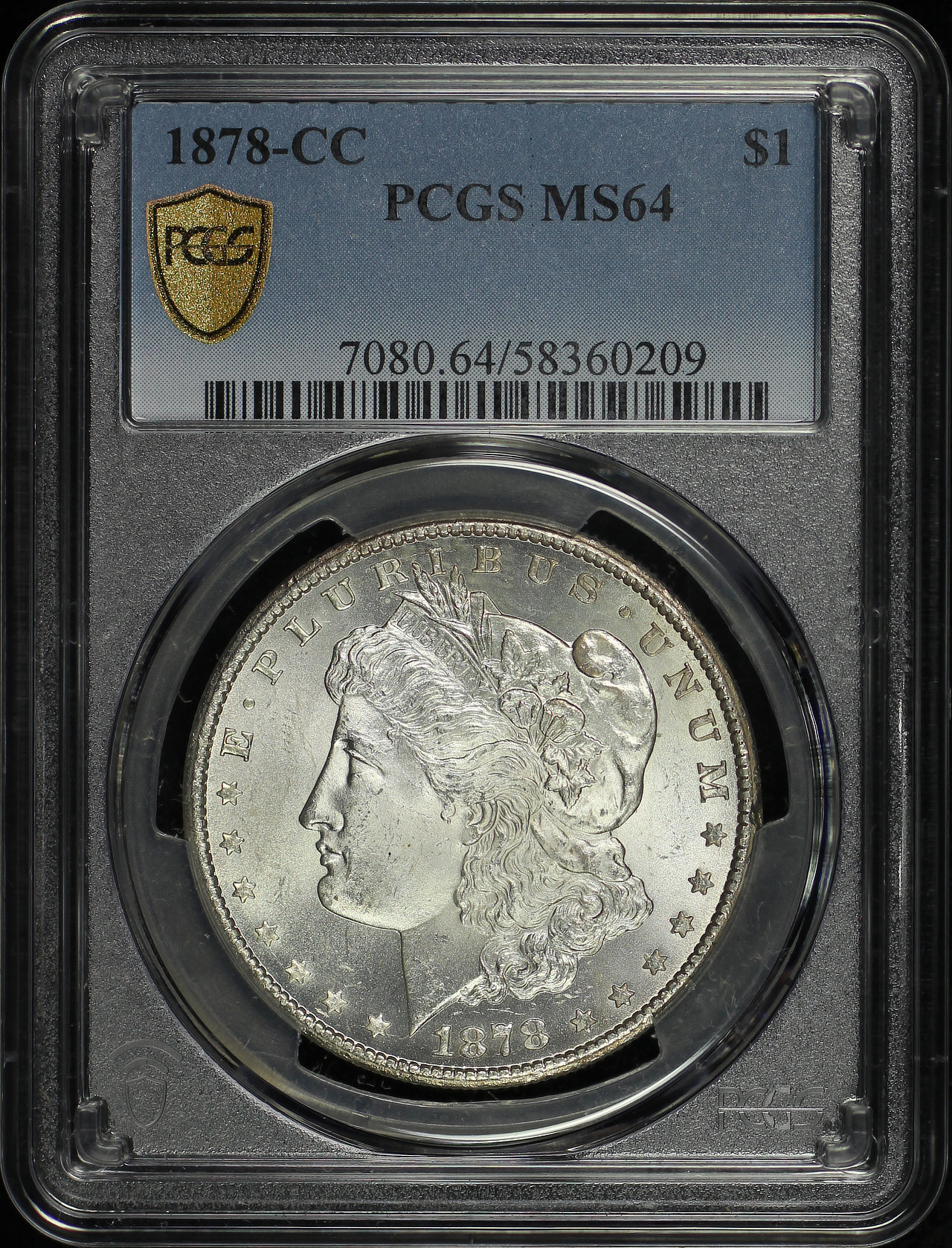 Obverse of this 1878-CC Morgan Dollar PCGS MS-64