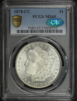 Obverse of this 1878-CC Morgan Dollar PCGS MS-65 CAC