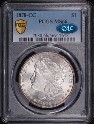 Obverse of this 1878-CC Morgan Dollar PCGS MS-66 CAC