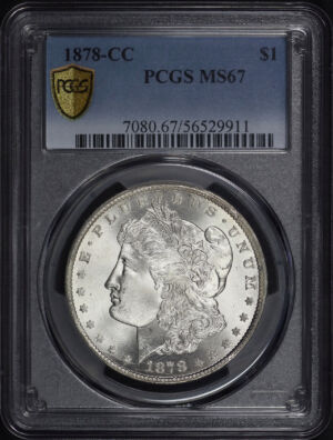 Obverse of this 1878-CC Morgan Dollar PCGS MS-67 (Top pop 10/0)