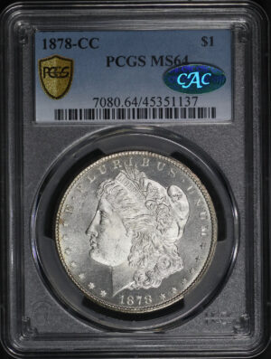 Obverse of this 1878-CC Morgan Dollar PCGS MS-64 CAC