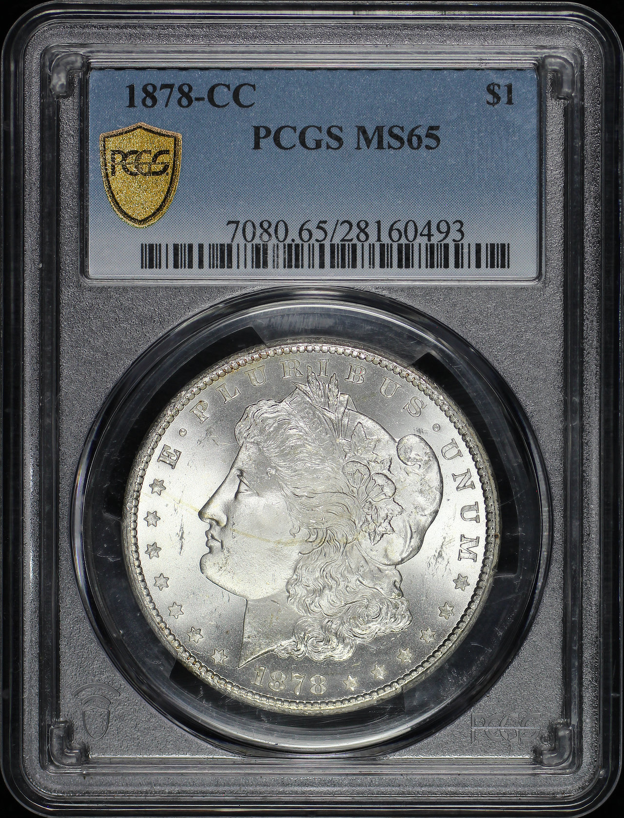 Obverse of this 1878-CC Morgan Dollar PCGS MS-65
