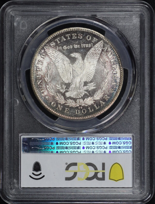 Reverse of this 1878-CC Morgan Dollar PCGS MS-66 CAC Blue & Violet Rim Toning