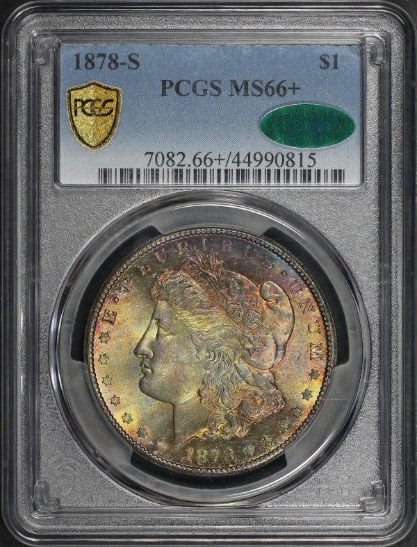 Obverse of this 1878-S Morgan Dollar PCGS MS-66+ CAC Fireball Obverse Toning