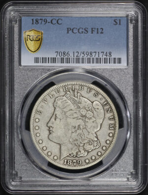 Obverse of this 1879-CC Morgan Dollar PCGS F-12