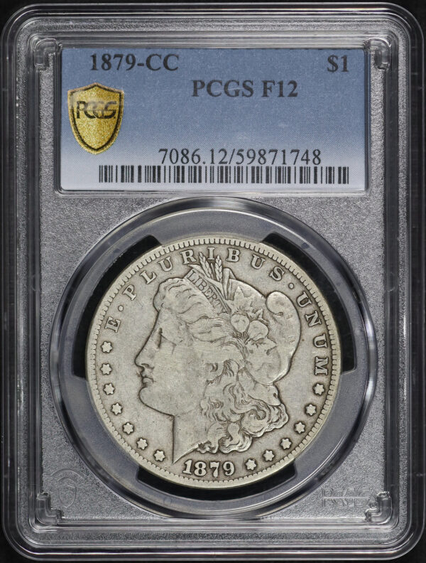 Obverse of this 1879-CC Morgan Dollar PCGS F-12