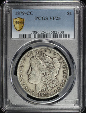 Obverse of this 1879-CC Morgan Dollar PCGS VF-25