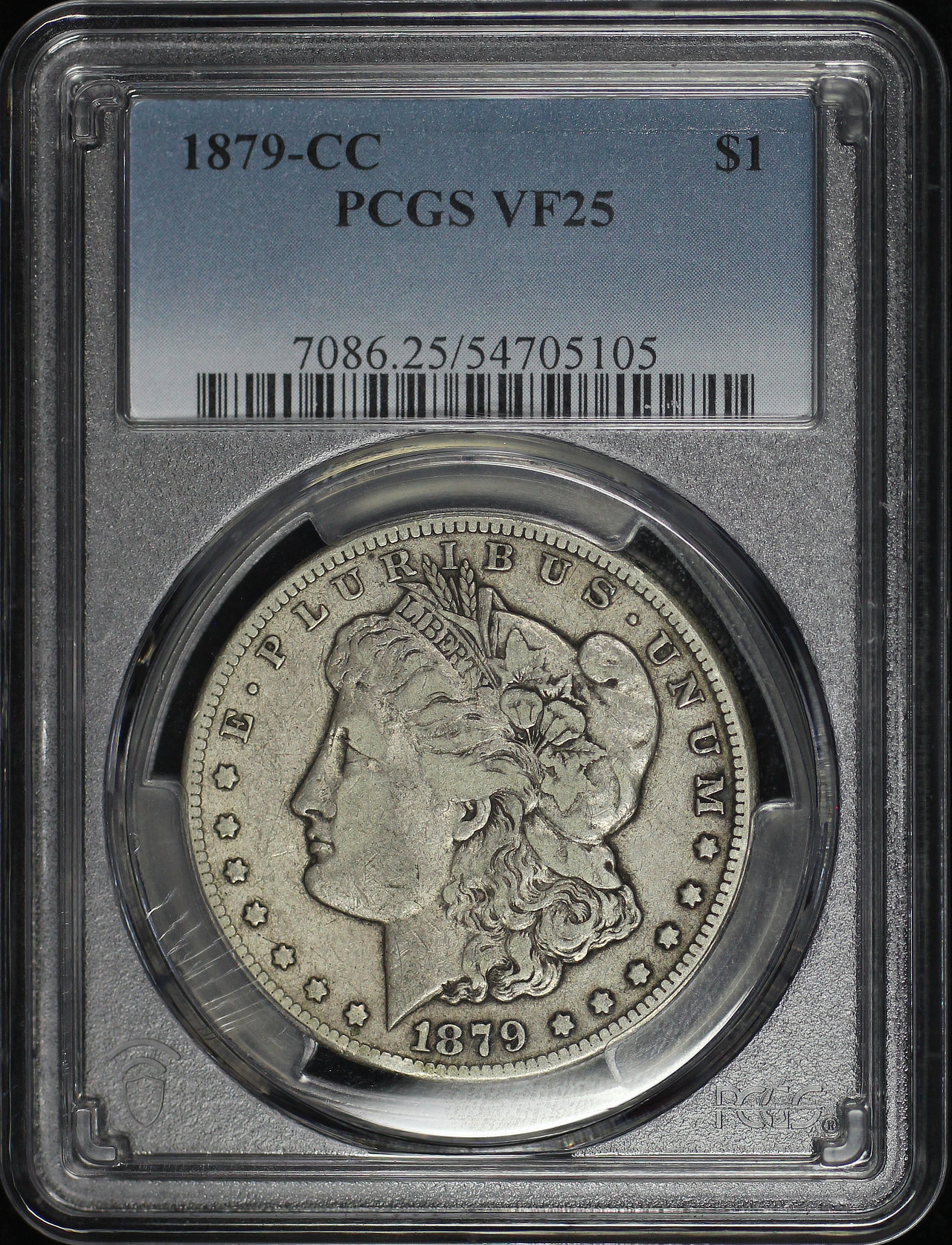 Obverse of this 1879-CC Morgan Dollar PCGS VF-25