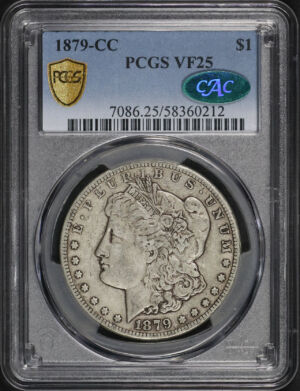 Obverse of this 1879-CC Morgan Dollar PCGS VF-25 CAC