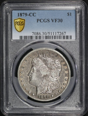 Obverse of this 1879-CC Morgan Dollar PCGS VF-30