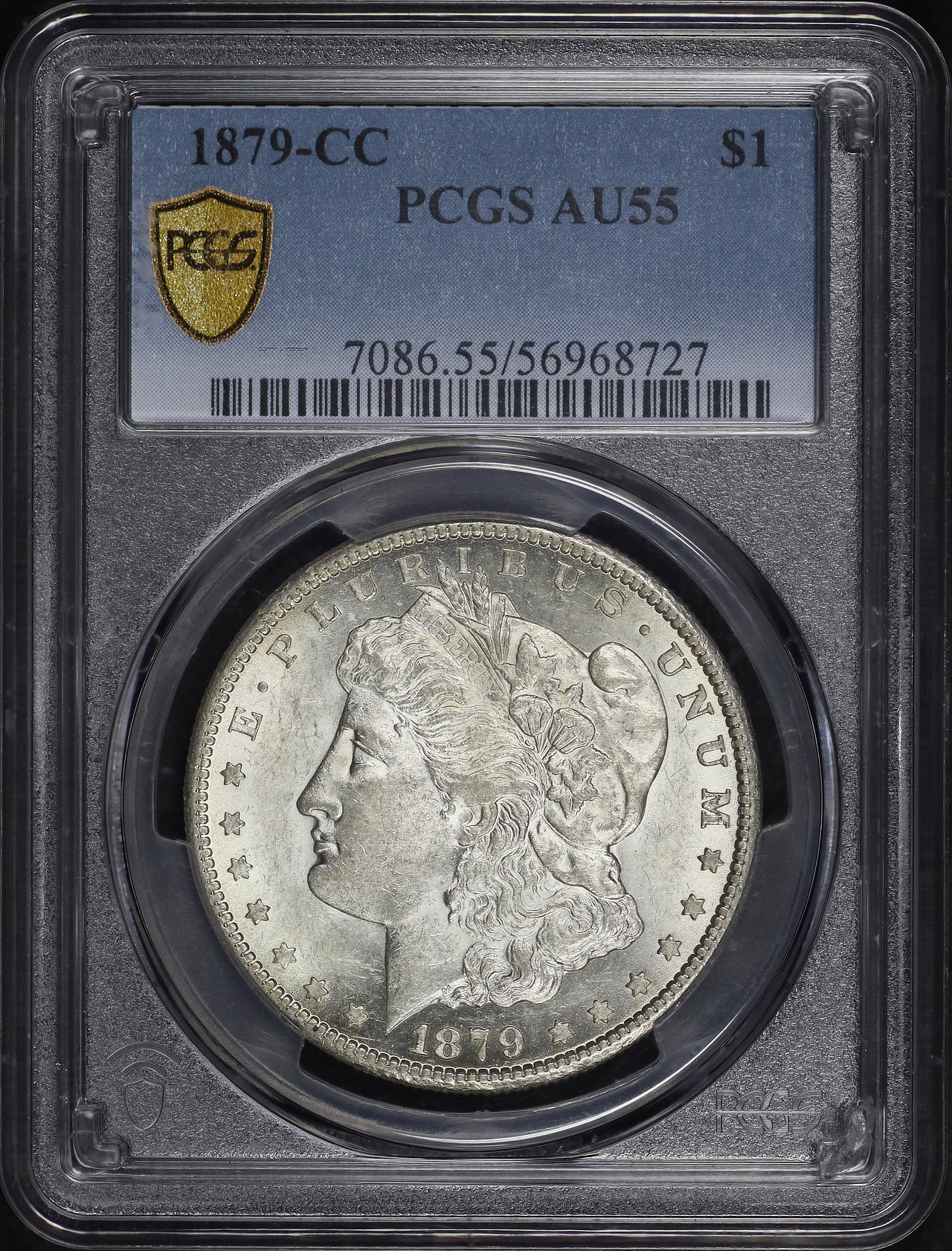 Obverse of this 1879-CC Morgan Dollar PCGS AU-55