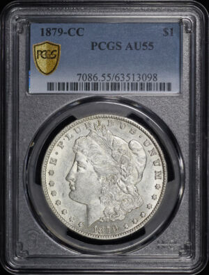 Obverse of this 1879-CC Morgan Dollar PCGS AU-55