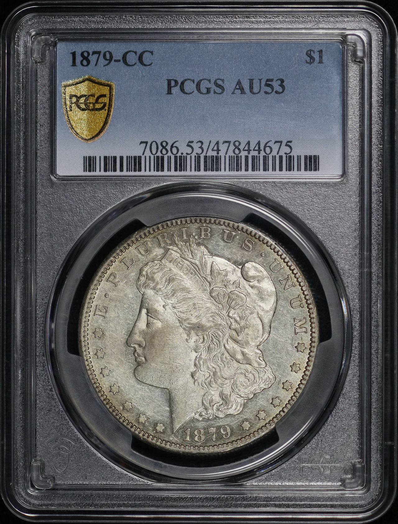 Obverse of this 1879-CC Morgan Dollar PCGS AU-53