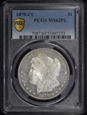 Obverse of this 1879-CC Morgan Dollar PCGS MS-63 PL