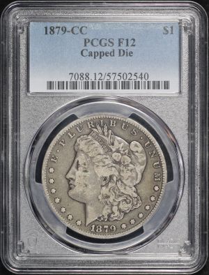 Obverse of this 1879-CC Capped Die Morgan Dollar PCGS F-12