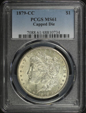 Obverse of this 1879-CC Morgan Dollar Capped Die PCGS MS-61