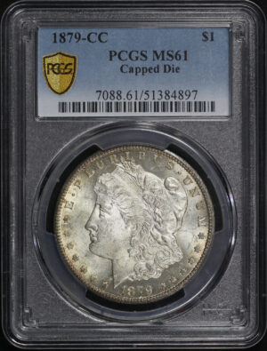 Obverse of this 1879-CC Morgan Dollar Capped Die PCGS MS-61