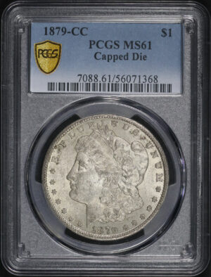 Obverse of this 1879-CC Morgan Dollar Capped Die PCGS MS-61