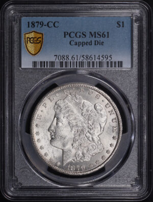 Obverse of this 1879-CC Morgan Dollar Capped Die PCGS MS-61