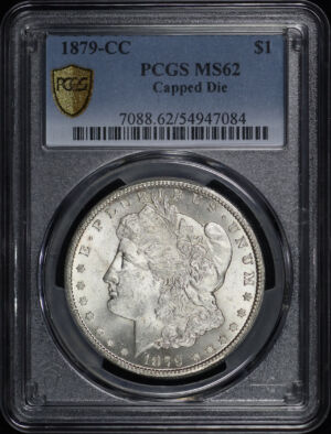 Obverse of this 1879-CC Morgan Dollar Capped Die PCGS MS-62