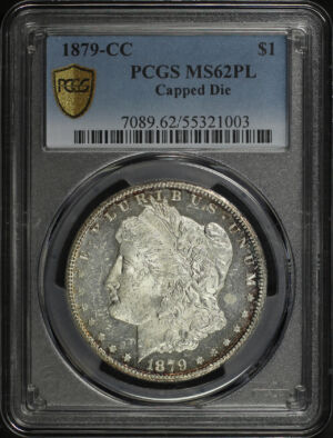Obverse of this 1879-CC Morgan Dollar Capped Die PCGS MS-62 PL