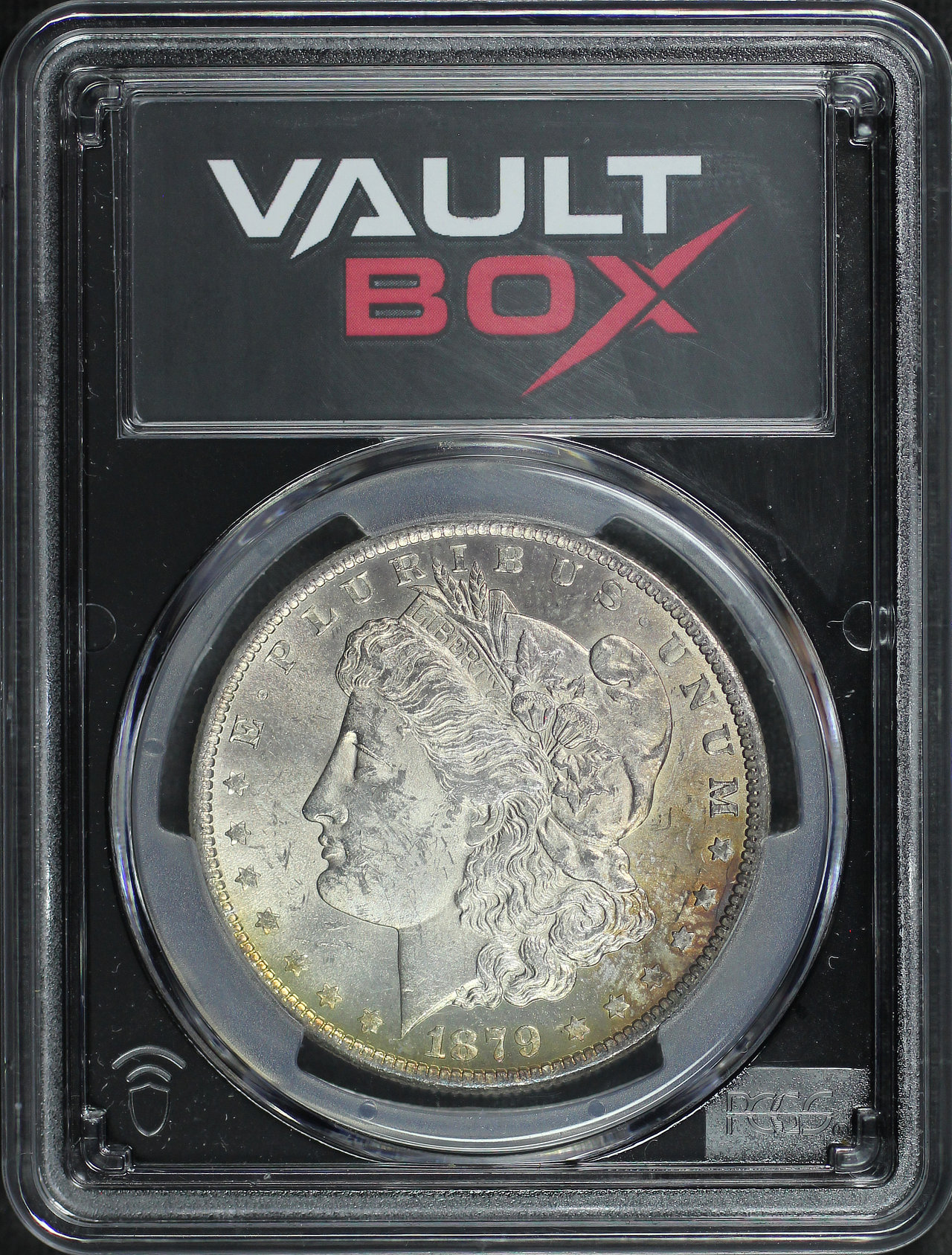 Obverse of this 1879-O Morgan Dollar PCGS MS-63 VaultBox Black Core Holder