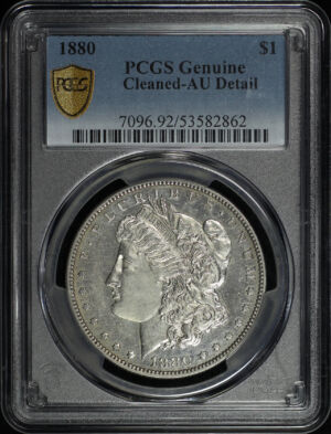 Obverse of this 1880 Morgan Dollar PCGS AU Details Cleaned 