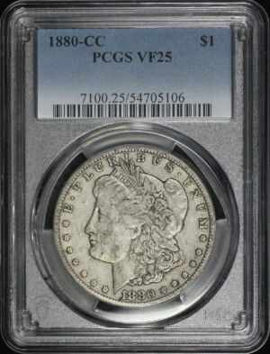 Obverse of this 1880-CC Morgan Dollar PCGS VF-25