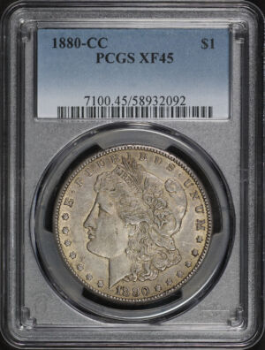 Obverse of this 1880-CC Morgan Dollar PCGS XF-45