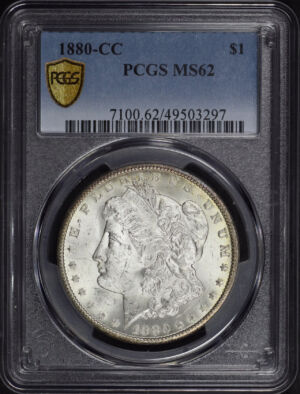 Obverse of this 1880-CC Morgan Dollar PCGS MS-62