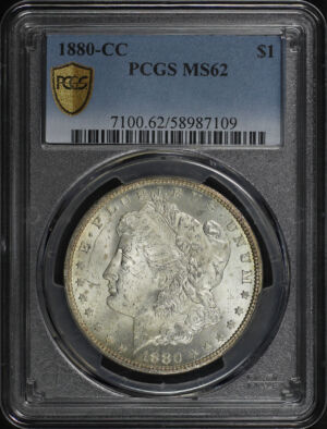 Obverse of this 1880-CC Morgan Dollar PCGS MS-62