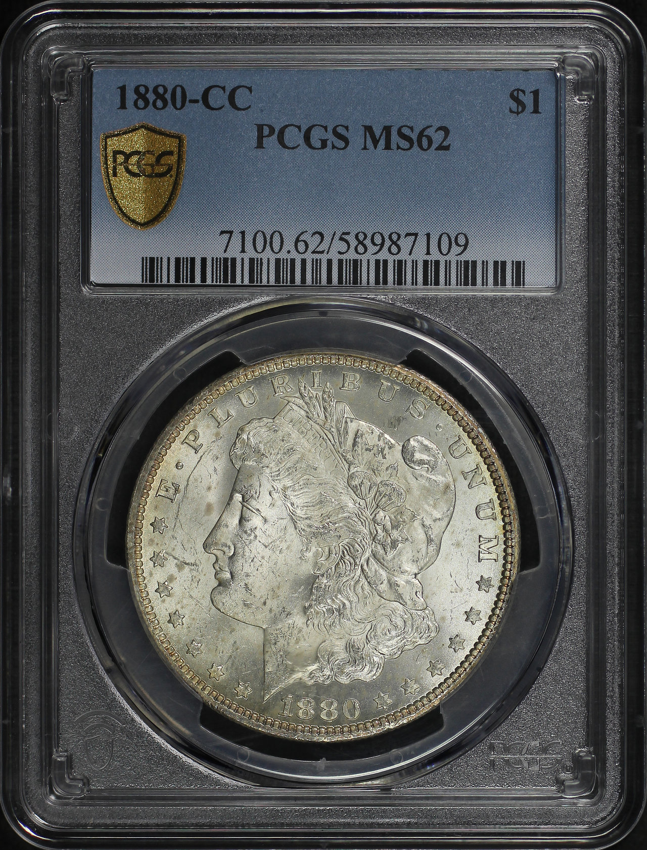 Obverse of this 1880-CC Morgan Dollar PCGS MS-62