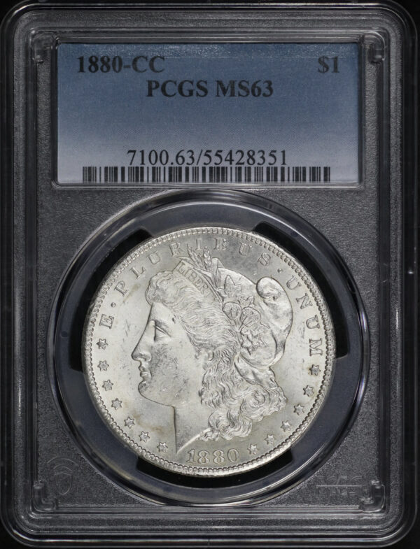 Obverse of this 1880-CC Morgan Dollar PCGS MS-63
