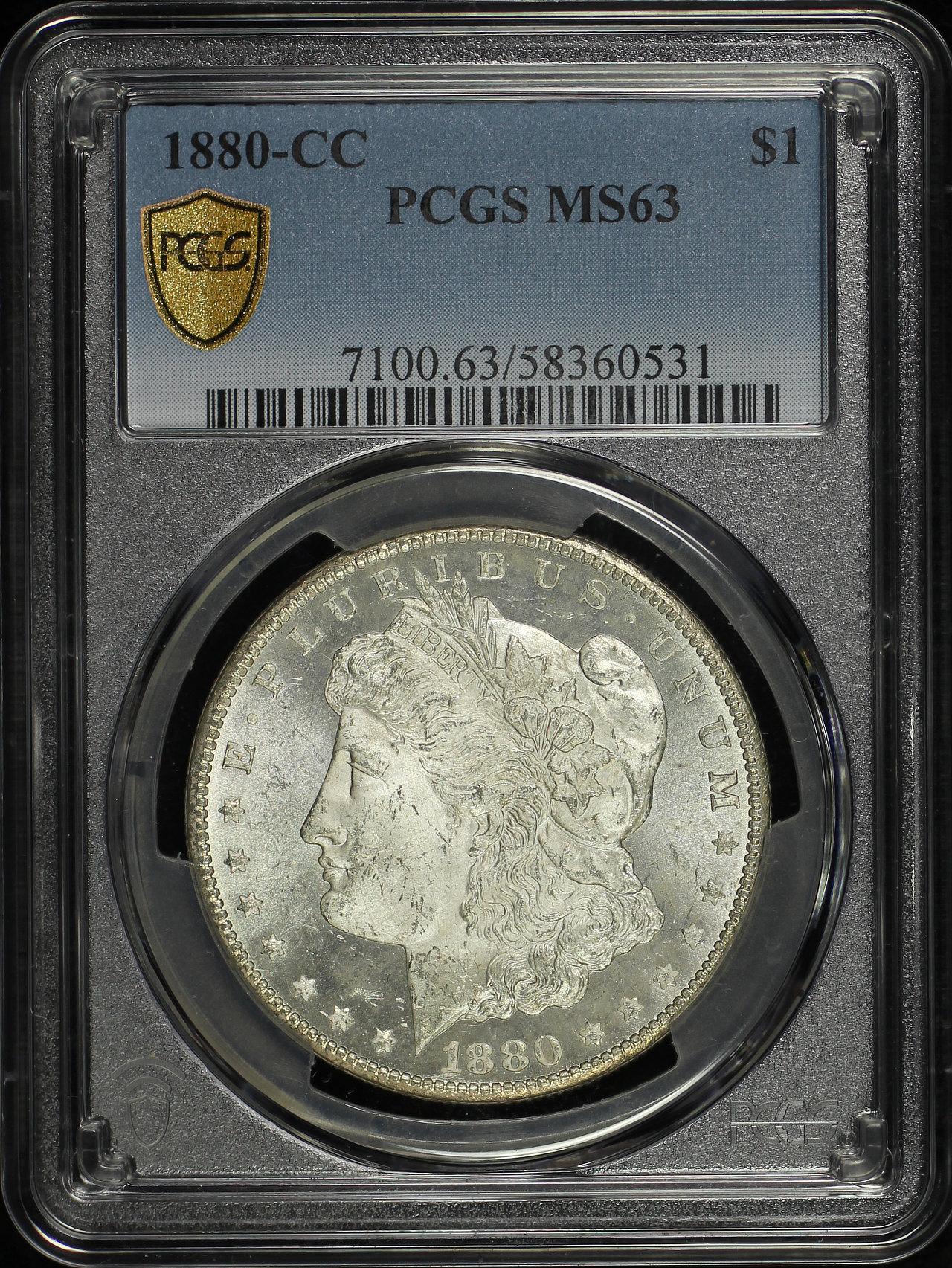 Obverse of this 1880-CC Morgan Dollar PCGS MS-63