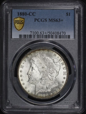 Obverse of this 1880-CC Morgan Dollar PCGS MS-63+
