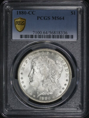 Obverse of this 1880-CC Morgan Dollar PCGS MS-64