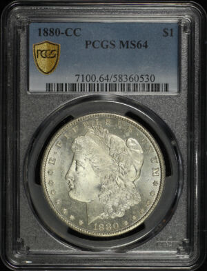 Obverse of this 1880-CC Morgan Dollar PCGS MS-64