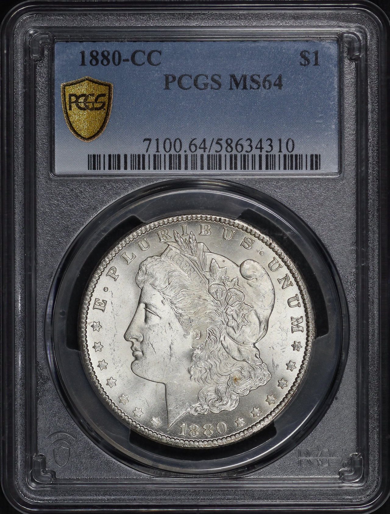 Obverse of this 1880-CC Morgan Dollar PCGS MS-64