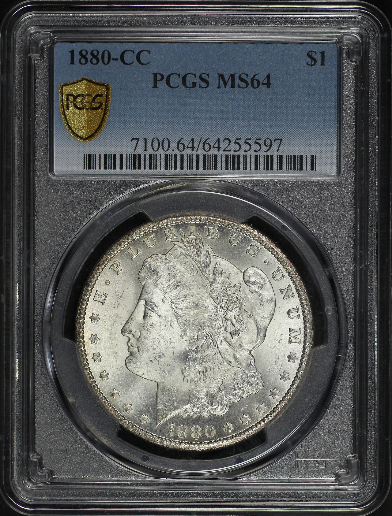 Obverse of this 1880-CC Morgan Dollar PCGS MS-64